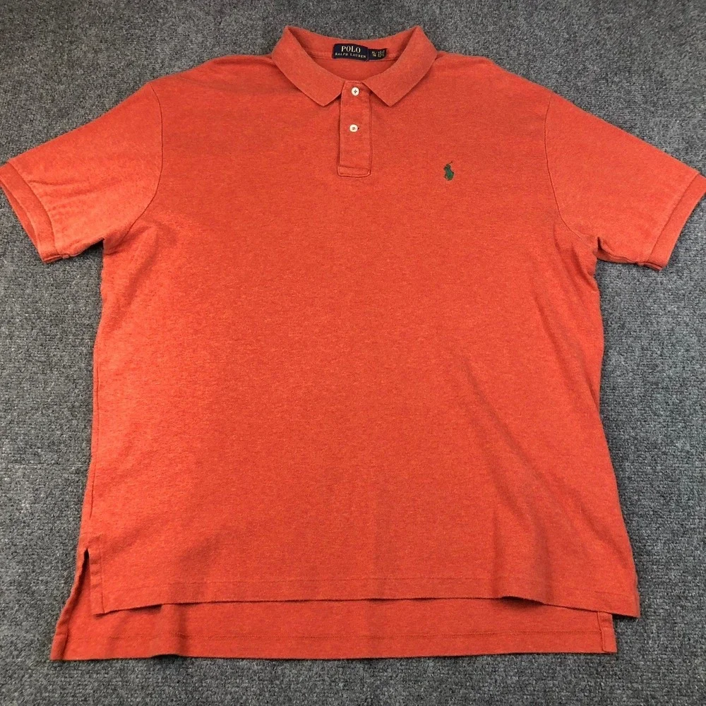 Polo Ralph Lauren Mens‎ XL Polo Shirt Short Sleeve Orange Heathered Pony Logo